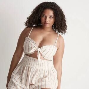 MADEWELL Lightspun Tie-Front Bandeau Top in Stripe Size L